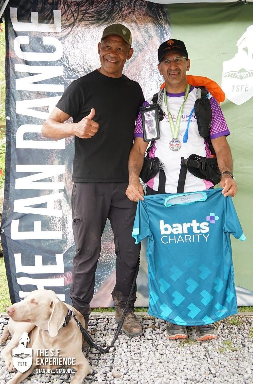 Celebrating with fellow finishers