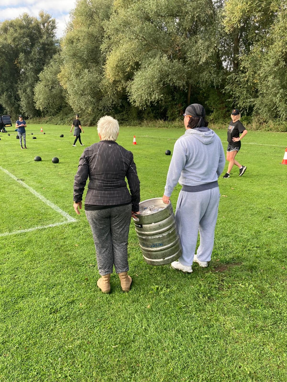 Group fitness session on the field