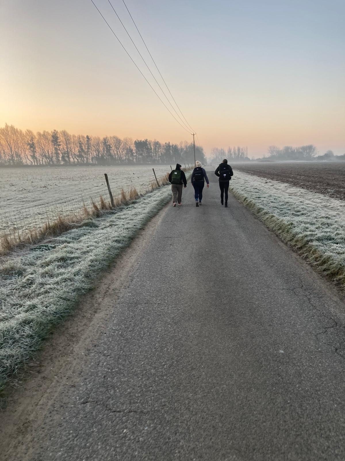 Three ruckers on a frosty country lane